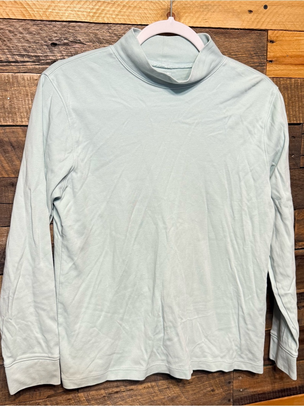 Lands End Womens Medium Mint Green Mock Neck Cotton Long Sleeve Shirt